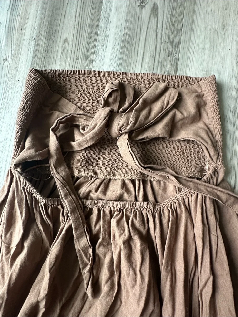 BDG Brown Smocked Strapless Mini Dress - Tie-Back Detail - Size XL